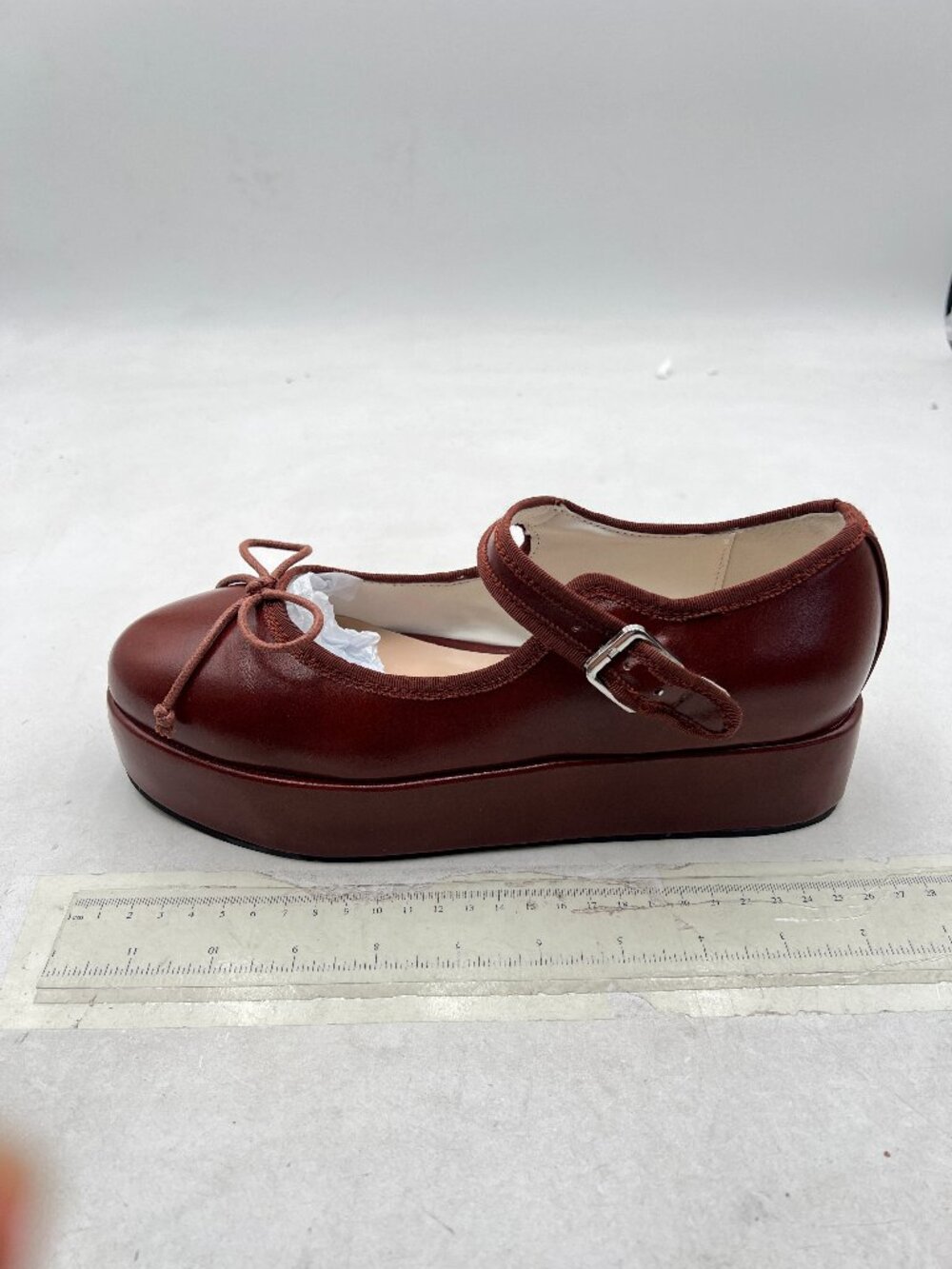 miss left Brown Platform Heel Round Toe Mary Jane Flats Bows Strap Buckle Pumps